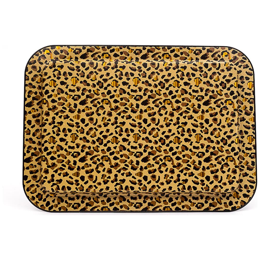 310x430 mm Metal Rectangular Tray Gold Leopard Print Pattern