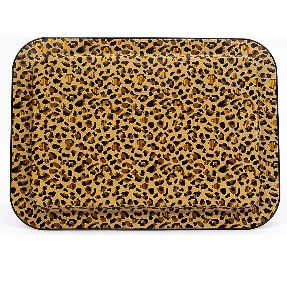 310x430 mm Metal Rectangular Tray Gold Leopard Print Pattern