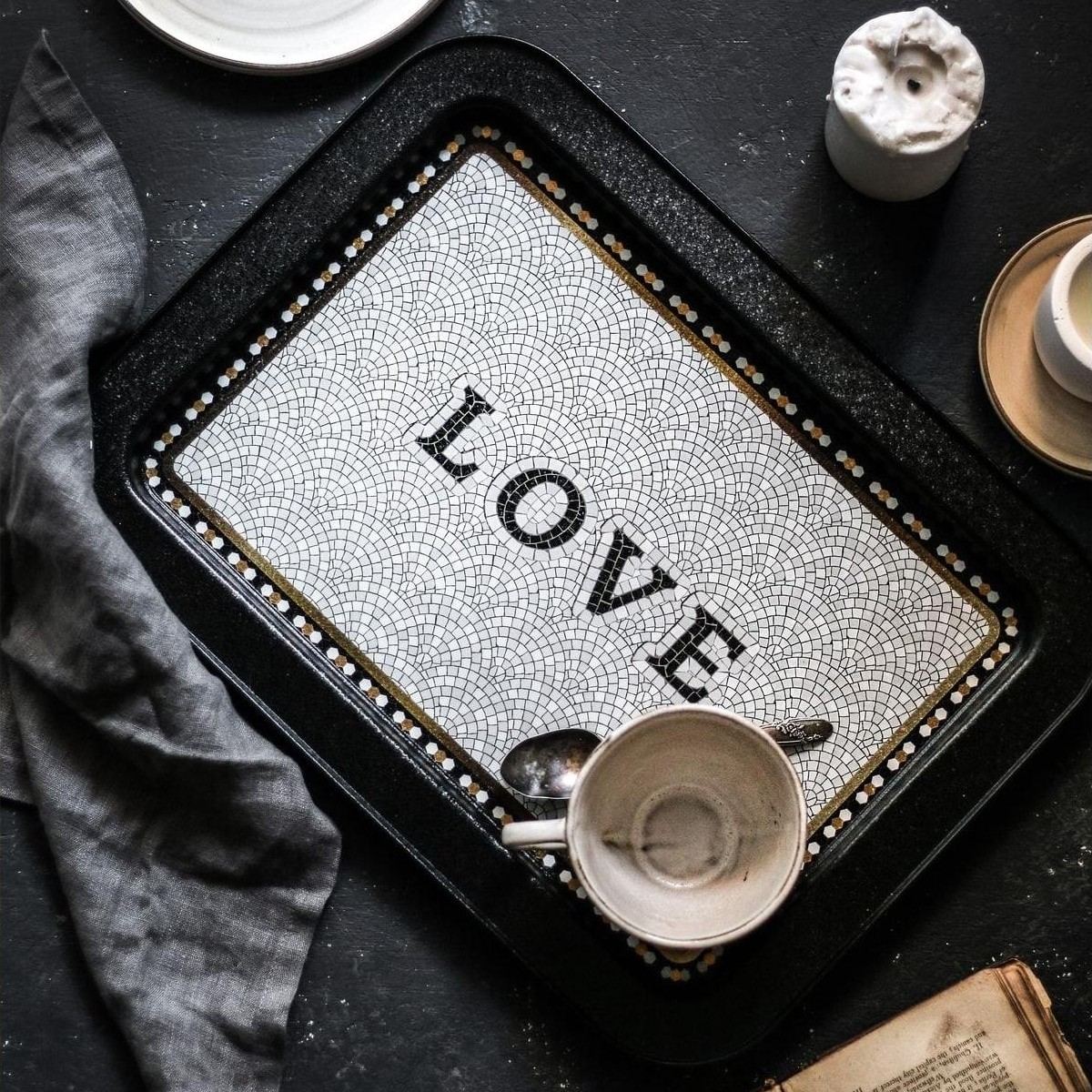 310x430 mm Metal Rectangular Tray Geometric Mosaic Pattern