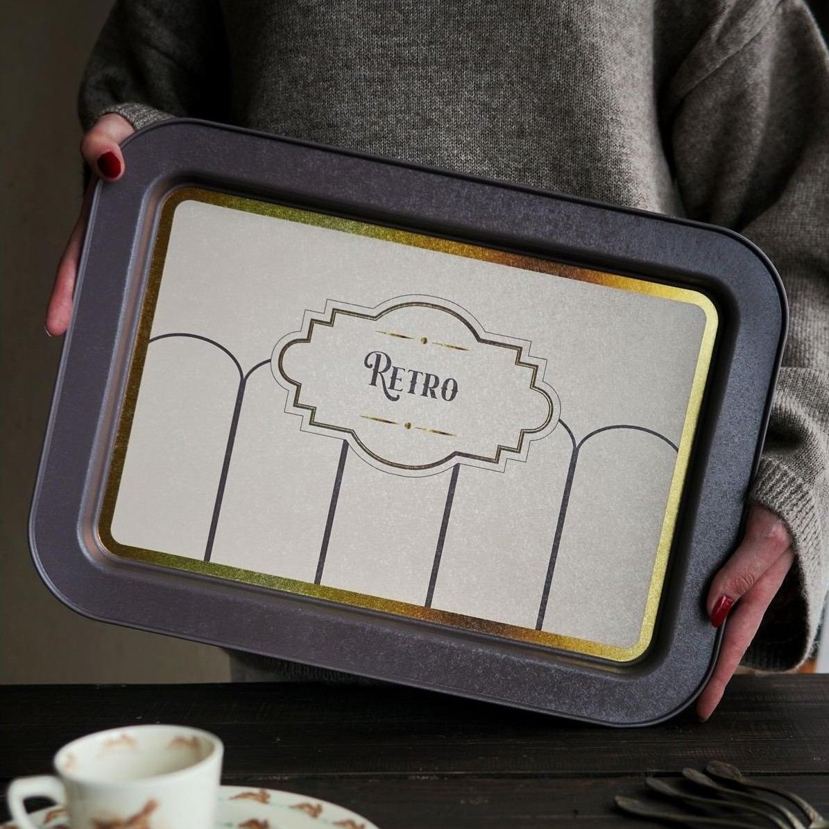 310x430 mm Metal Rectangular Tray Retro