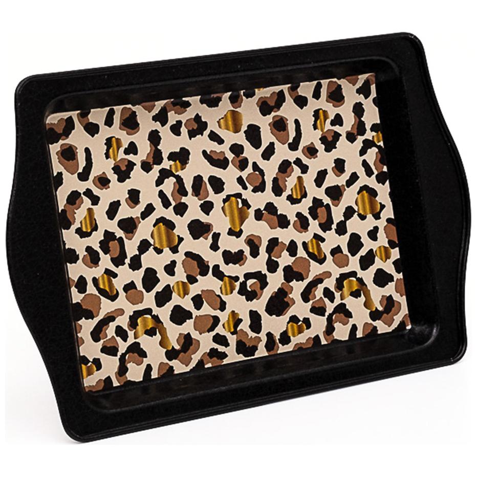 160 x 250 mm  Rectangular Metal Tray Handle Gold Leopard Print Pattern