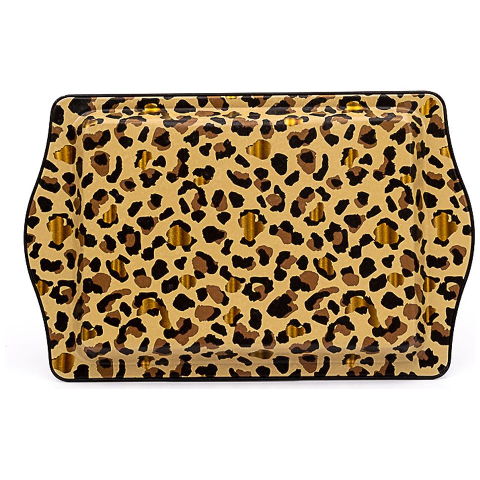 160 x 250 mm Rectangular Metal Tray Handle Gold Leopard Print Pattern