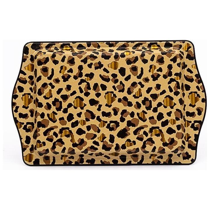 160 x 250 mm Rectangular Metal Tray Handle Gold Leopard Print Pattern