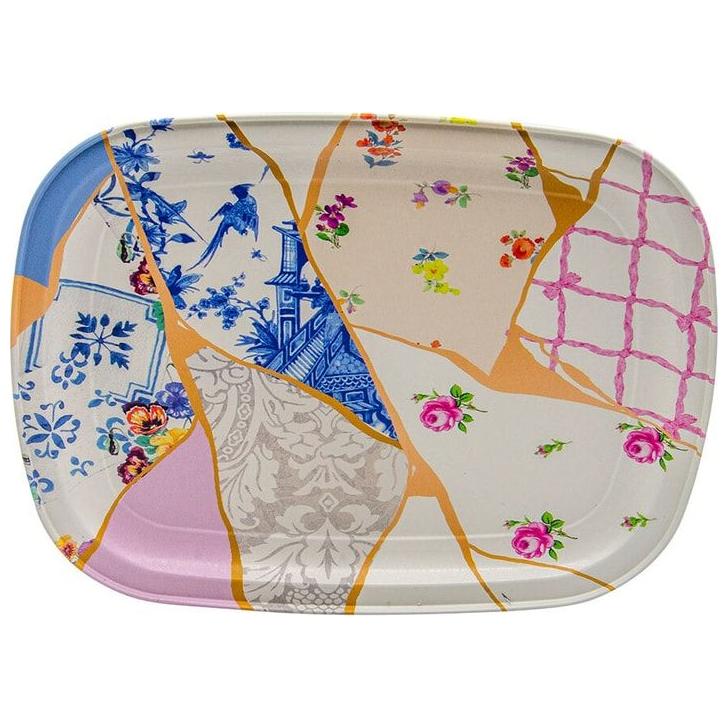 235 x 305 mm Metal Rectangular Tray Kintsugi Gold vein Flower