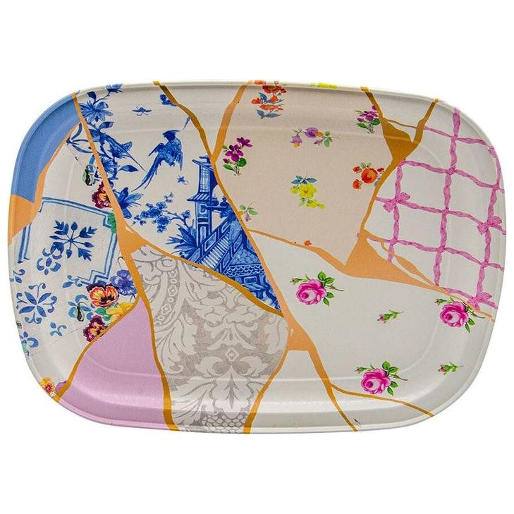 235 x 305 mm Metal Rectangular Tray Kintsugi Gold vein Flower