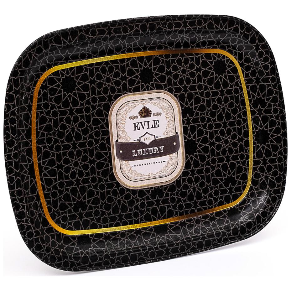 235 x 305 mm Metal Rectangular Tray gold geometric pattern black background