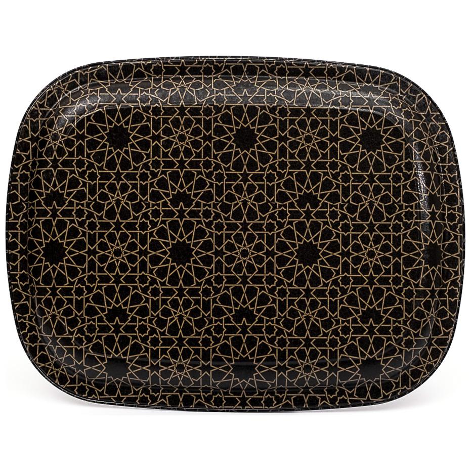 235 x 305 mm Metal Rectangular Tray gold geometric pattern black background