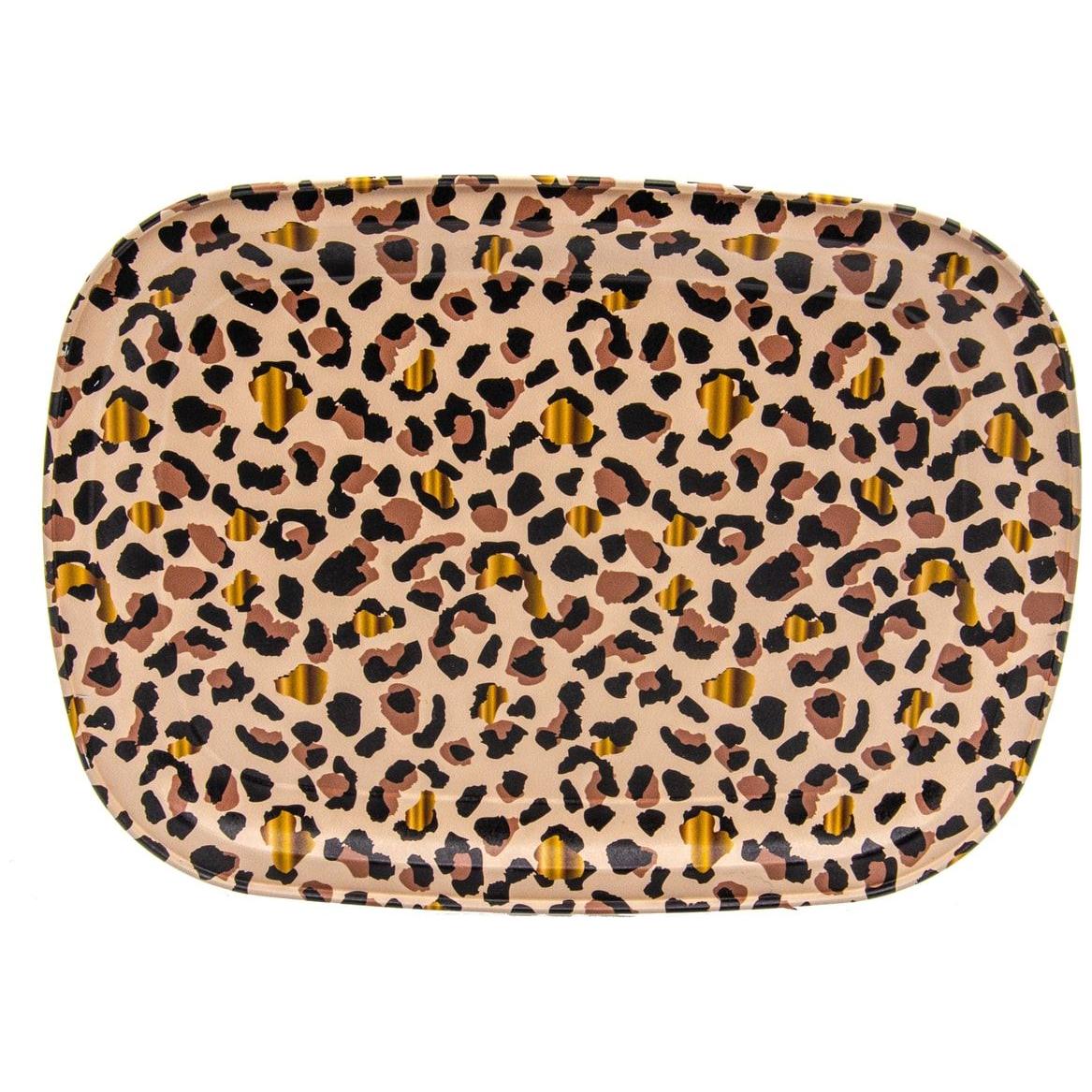 235 x 305 mm Metal Rectangular Tray Gold Leopard Print Pattern