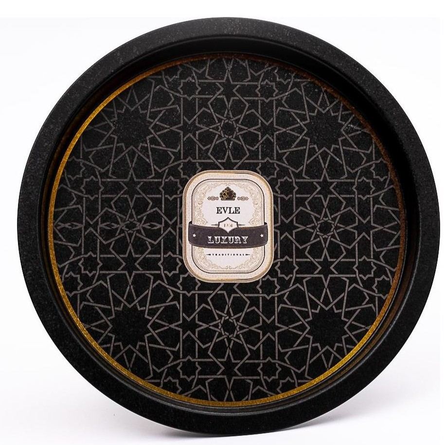 Ø315 mm Round Metal Tray  gold geometric pattern black background