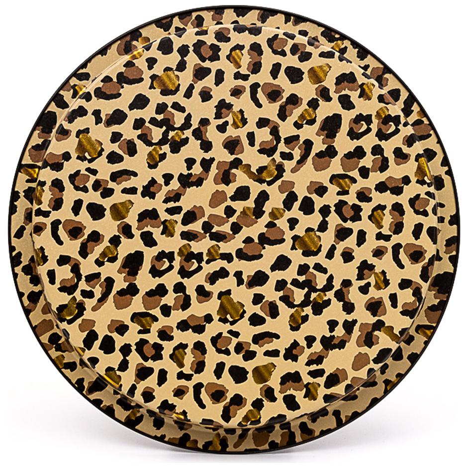 Ø315 mm Round Metal Tray Gold Leopard Print Pattern