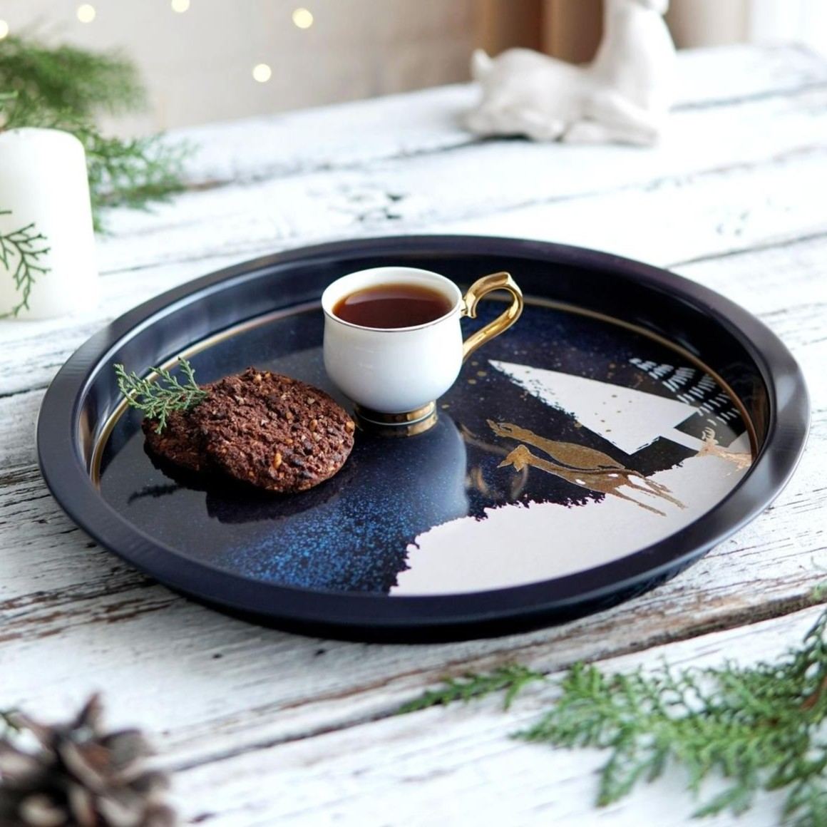 Ø315 mm Round Metal Tray  Night Snowfall Deer