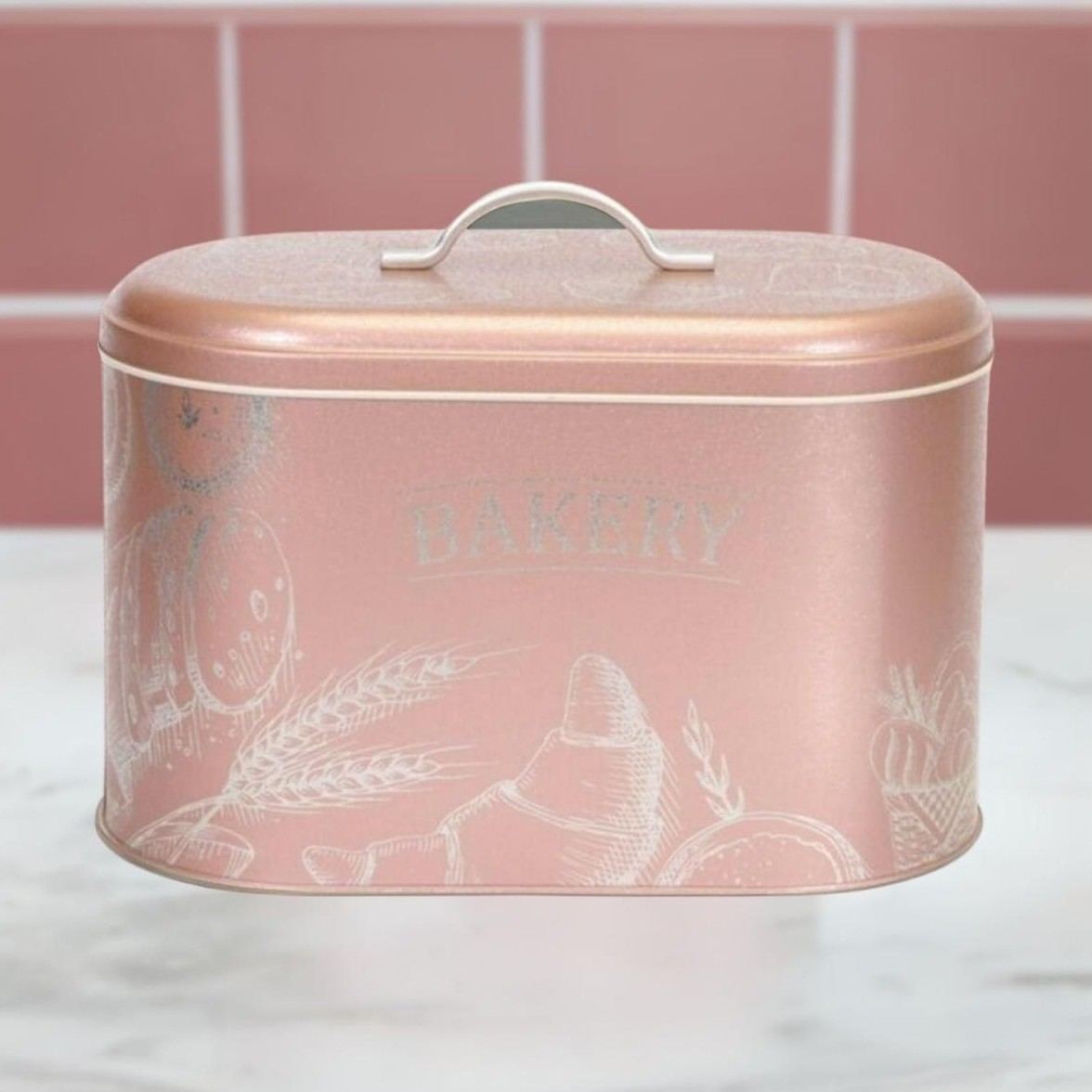 178 x 338 x 200 mm Metal Bread Box Metal Handle 9.8L Bakery Rose Gold