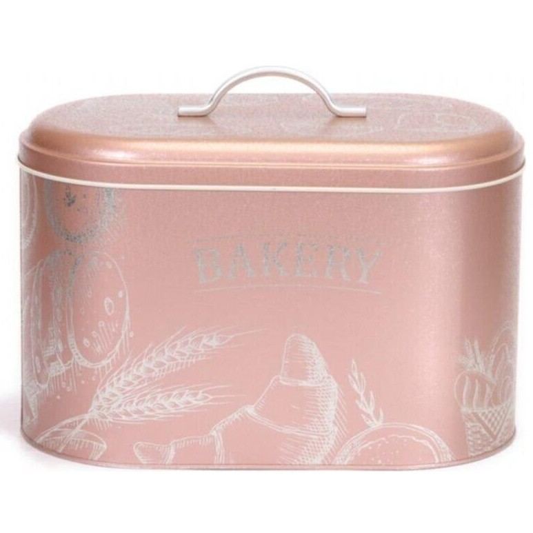 178 x 338 x 200 mm Metal Bread Box Metal Handle 9.8L Bakery Rose Gold
