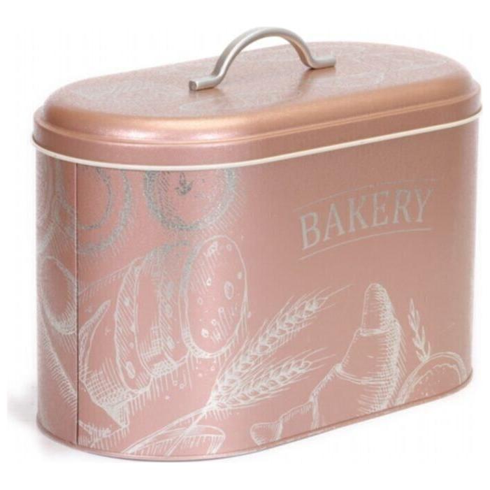 178 x 338 x 200 mm Metal Bread Box Metal Handle 9.8L Bakery Rose Gold