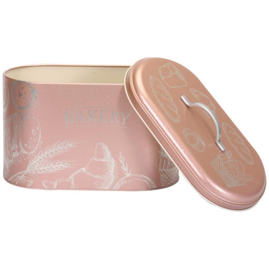 178 x 338 x 200 mm Metal Bread Box Metal Handle 9.8L Bakery Rose Gold