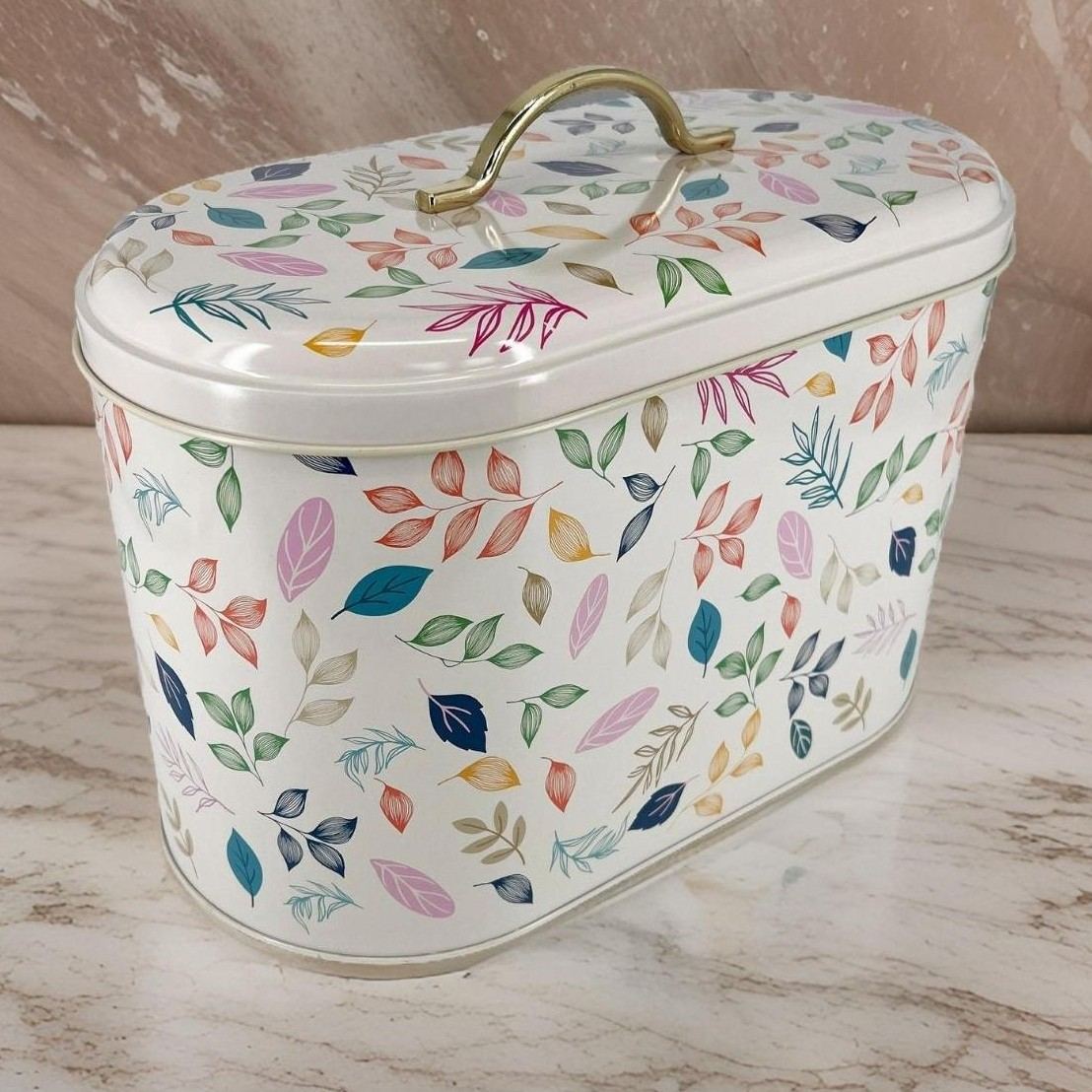 178 x 338 x 200 mm Metal Bread Box  Metal Handle 9.8L Leaf pattern 
