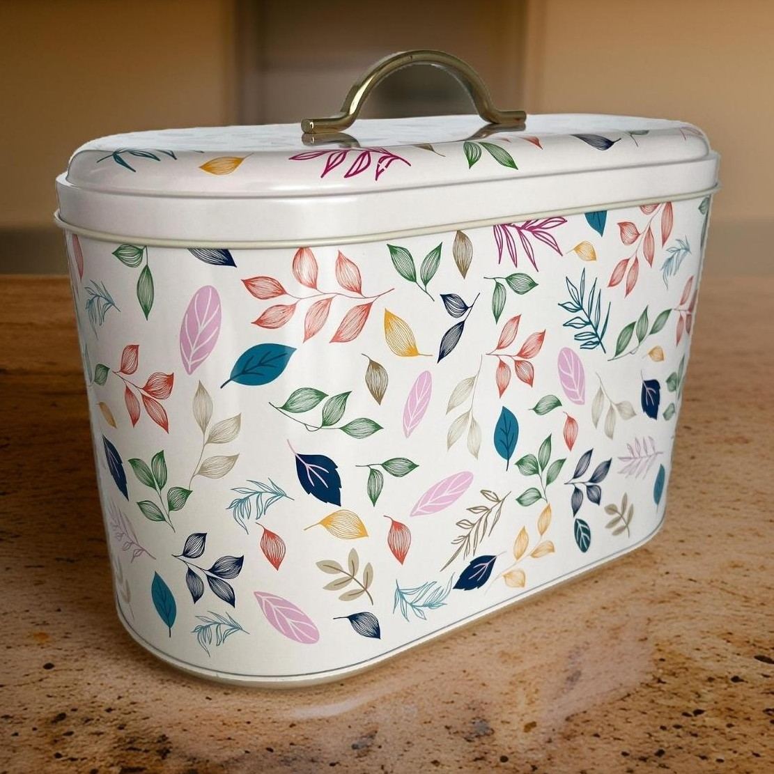 178 x 338 x 200 mm Metal Bread Box  Metal Handle 9.8L Leaf pattern 