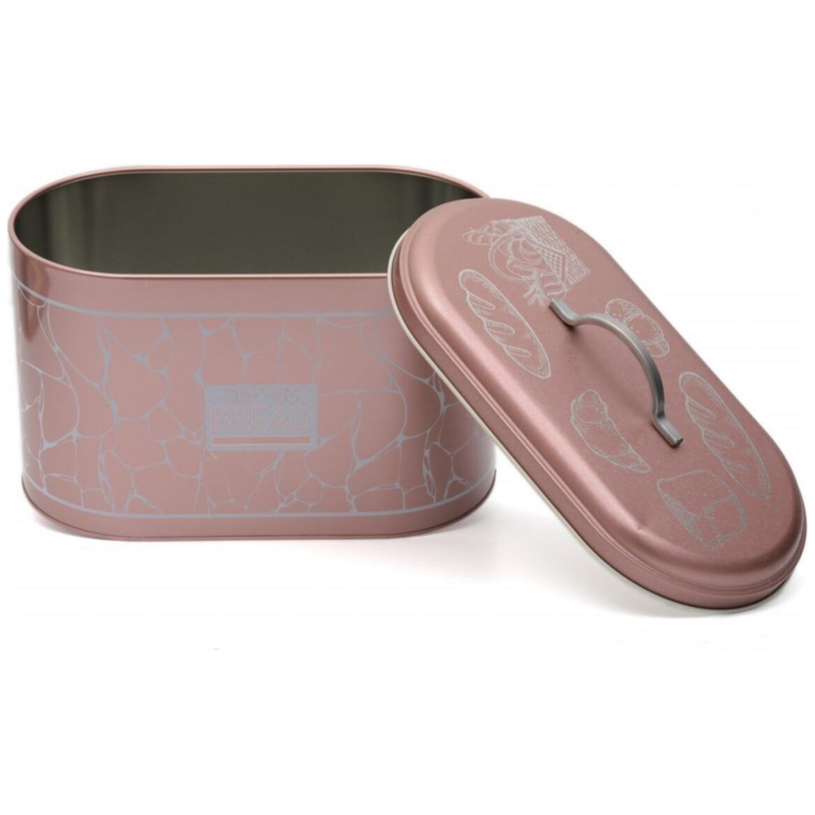 178 x 338 x 200 mm Metal Bread Box  Metal Handle 9.8L White pattern rose gold background