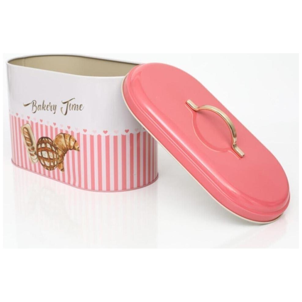 178 x 338 x 200 mm Metal Bread Box  Metal Handle 9.8L Bread Pink Line background