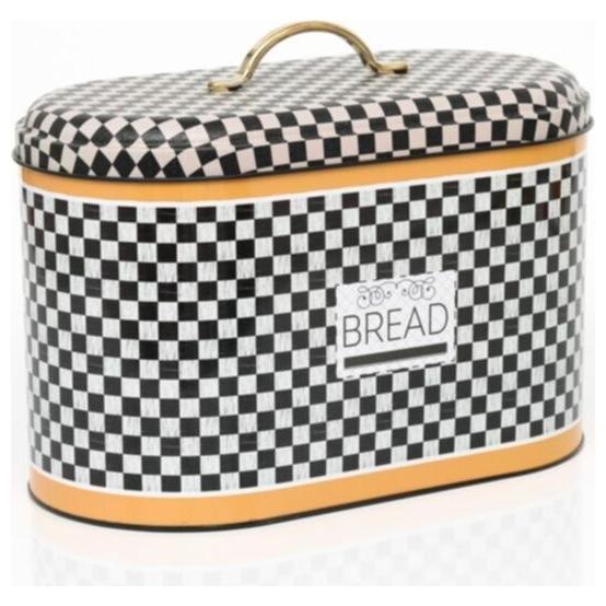 178 x 338 x 200 mm Metal Bread Box  Metal Handle 9.8L  Checkerboard