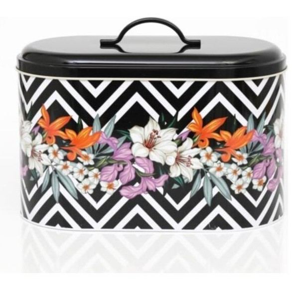 178 x 338 x 200 mm Metal Bread Box Metal Handle 9.8L Floral Design