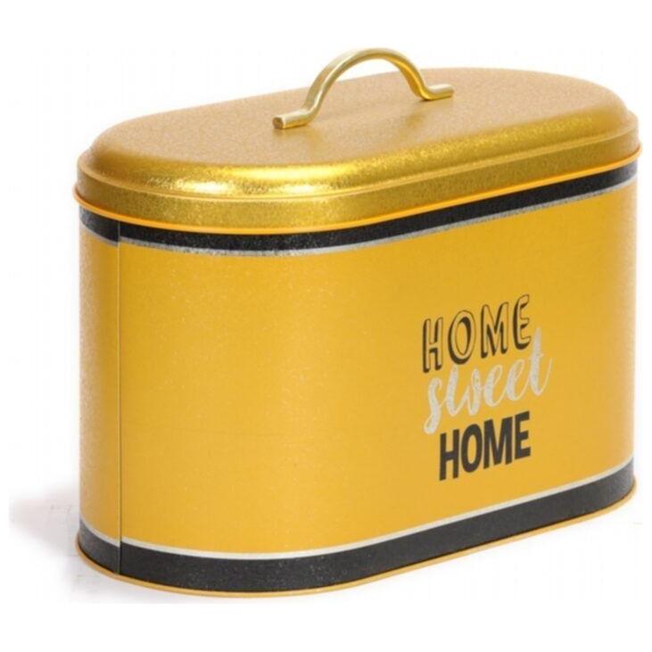 178 x 338 x 200 mm Metal Bread Box Metal Handle 9.8L Gold Home Sweet Home