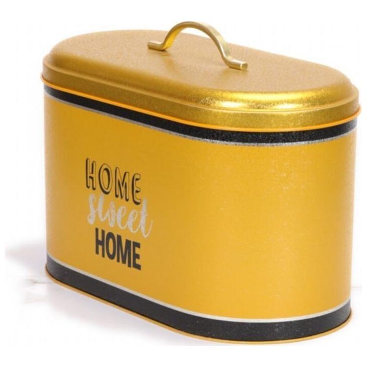178 x 338 x 200 mm Metal Bread Box Metal Handle 9.8L Gold Home Sweet Home