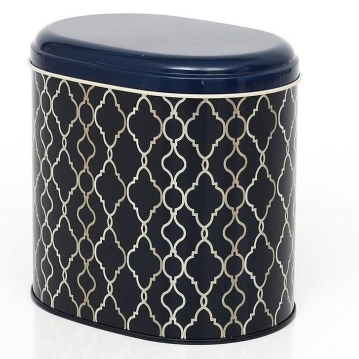 Oval Metal Tin – 140 x 120 x 130 mm (1.4L) gold geometric pattern black background