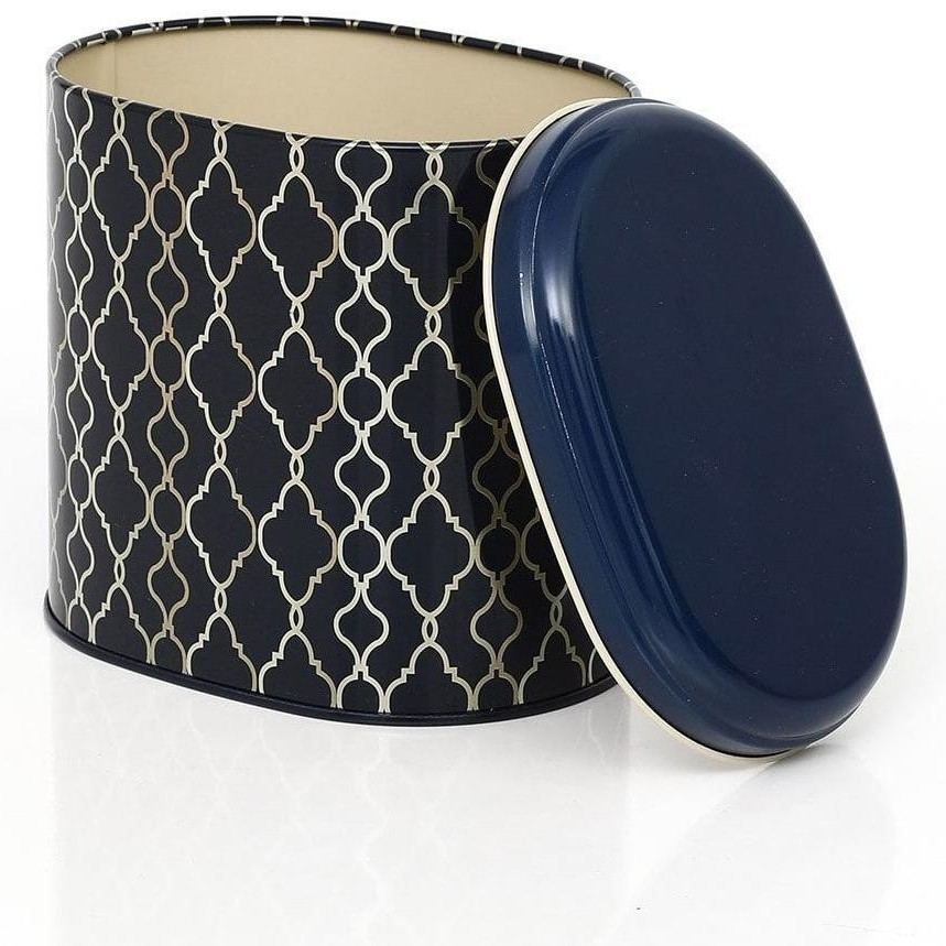 Oval Metal Tin – 140 x 120 x 130 mm (1.4L) gold geometric pattern black background