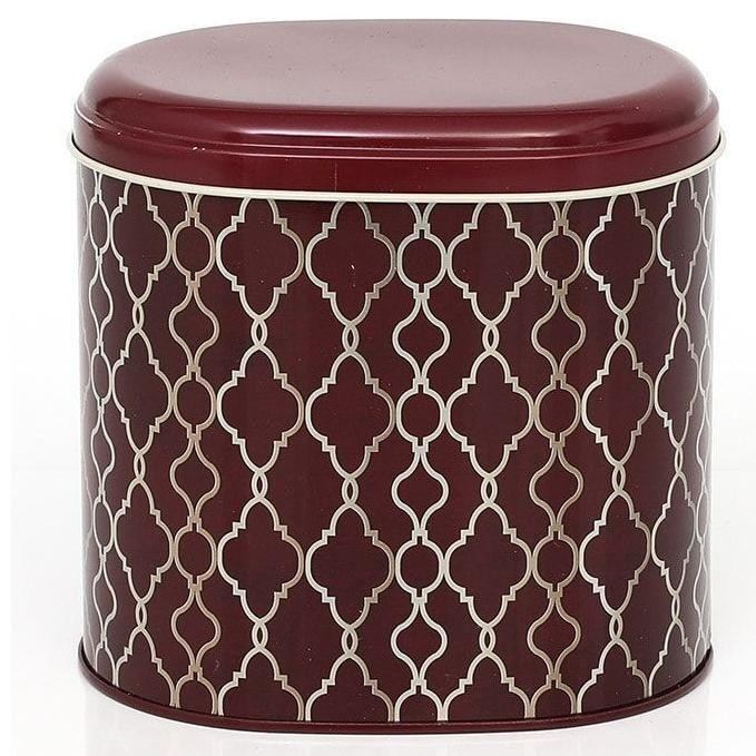 Oval Metal Tin – 140 x 120 x 130 mm (1.4L)  gold geometric pattern black background