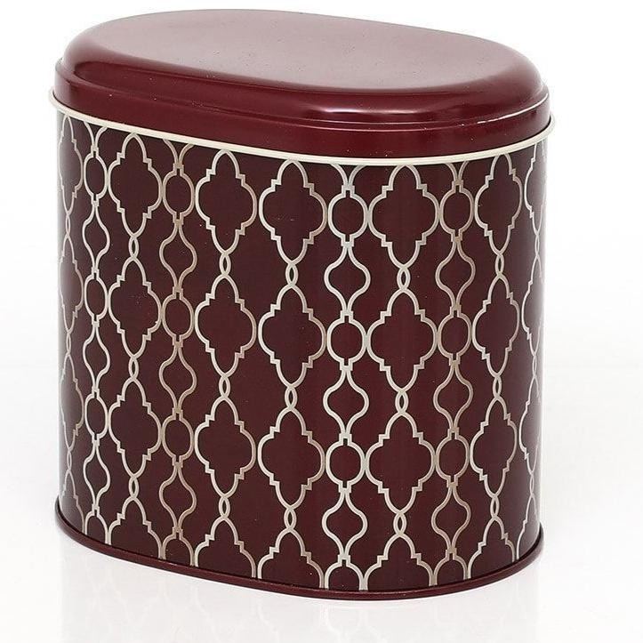 Oval Metal Tin – 140 x 120 x 130 mm (1.4L)  gold geometric pattern black background