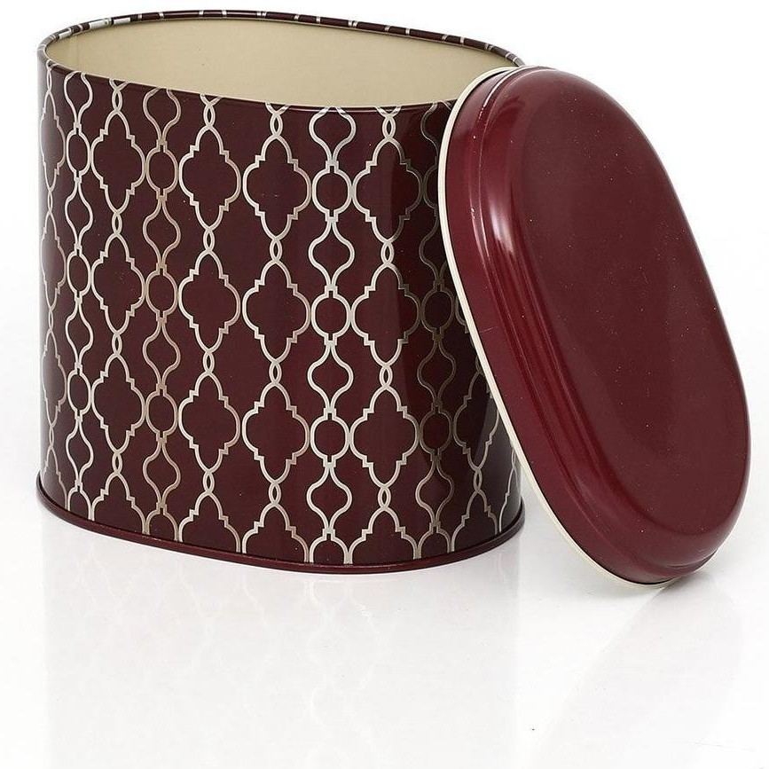 Oval Metal Tin – 140 x 120 x 130 mm (1.4L)  gold geometric pattern black background