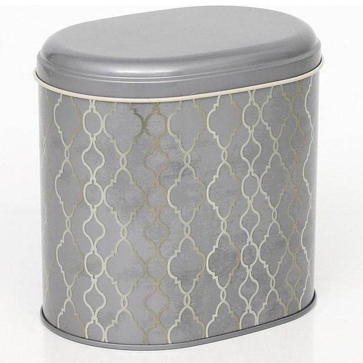 Oval Metal Tin – 140 x 120 x 130 mm (1.4L)  gold geometric pattern black background