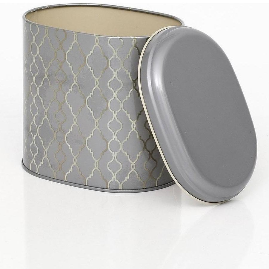 Oval Metal Tin – 140 x 120 x 130 mm (1.4L)  gold geometric pattern black background