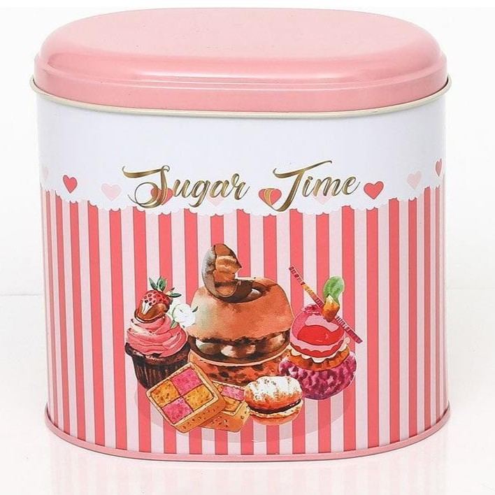 Oval Metal Tin – 140 x 120 x 130 mm (1.4L)  Sweets Sugar Time Pink Line Background
