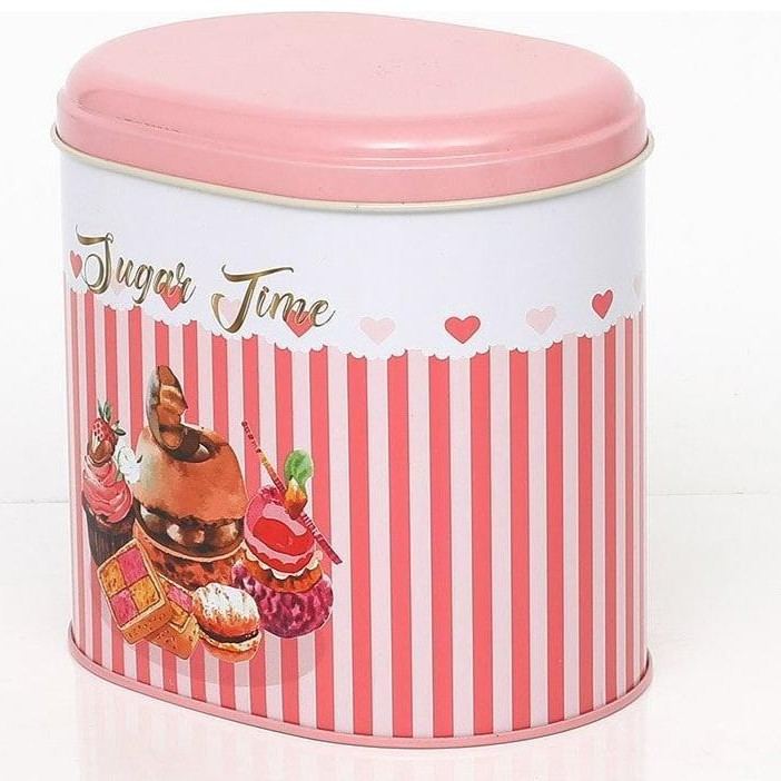 Oval Metal Tin – 140 x 120 x 130 mm (1.4L)  Sweets Sugar Time Pink Line Background