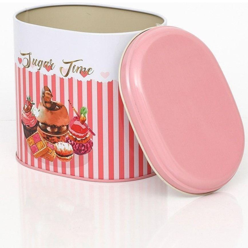 Oval Metal Tin – 140 x 120 x 130 mm (1.4L)  Sweets Sugar Time Pink Line Background