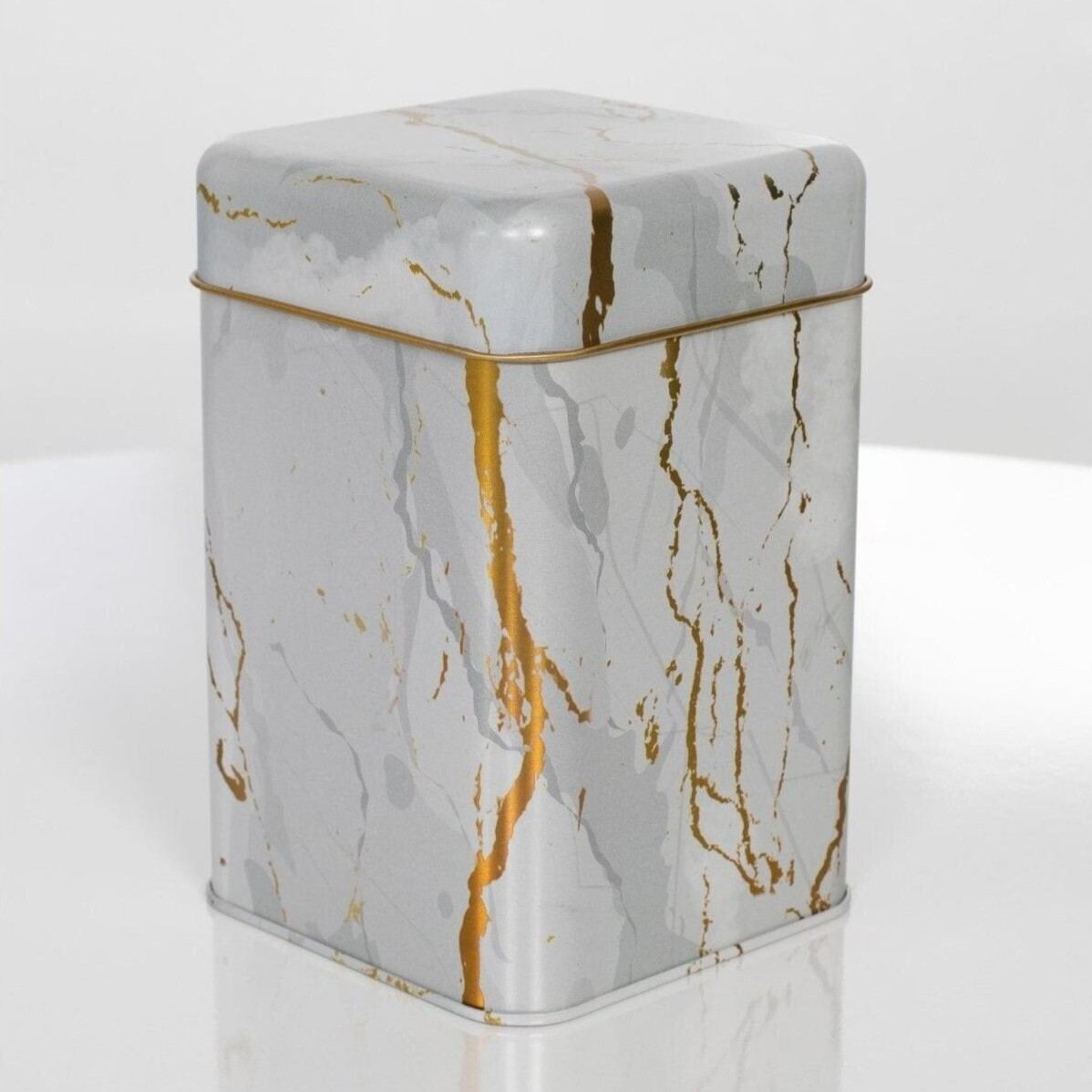 105x105x160 mm Square Tin Box 1.7 L Slip Lid Marble White