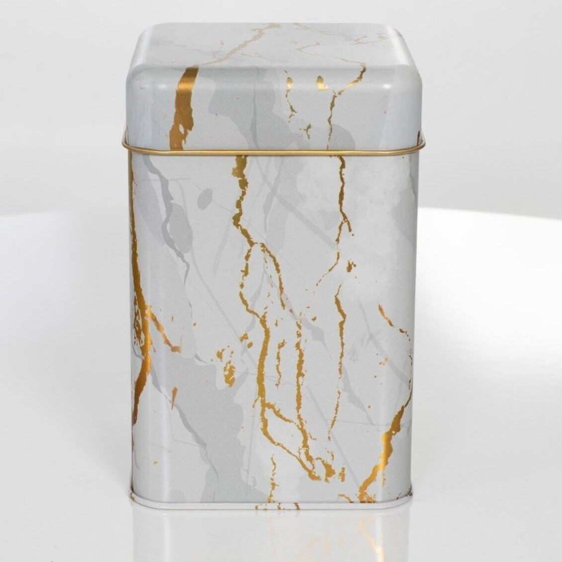 105x105x160 mm Square Tin Box 1.7 L Slip Lid Marble White