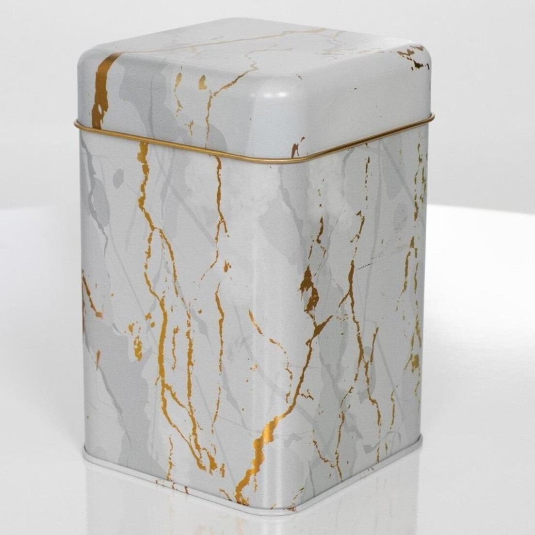 105x105x160 mm Square Tin Box 1.7 L Slip Lid Marble White