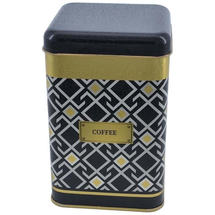 105x105x160 mm Square Tin Box 1.7 L Slip Lid Seamless Pattern Design Geometric Lines Black Background
