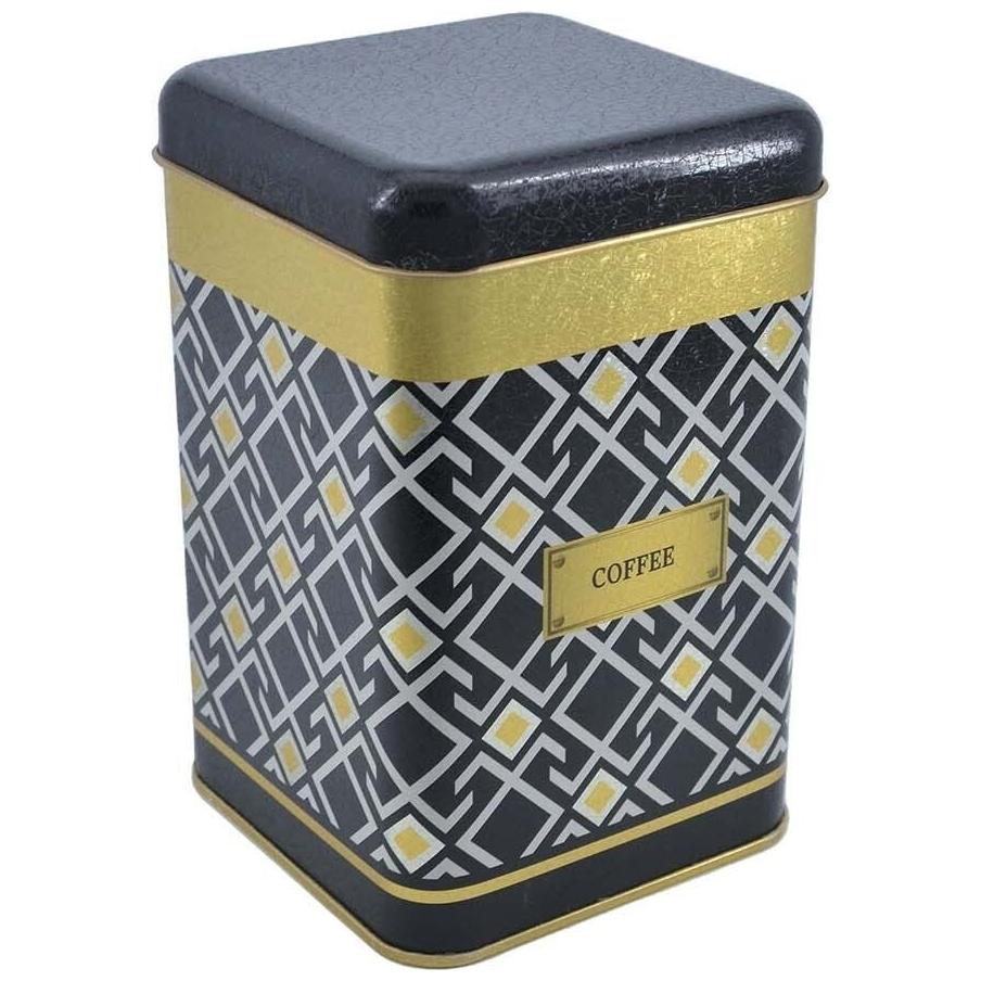 105x105x160 mm Square Tin Box 1.7 L Slip Lid Seamless Pattern Design Geometric Lines Black Background