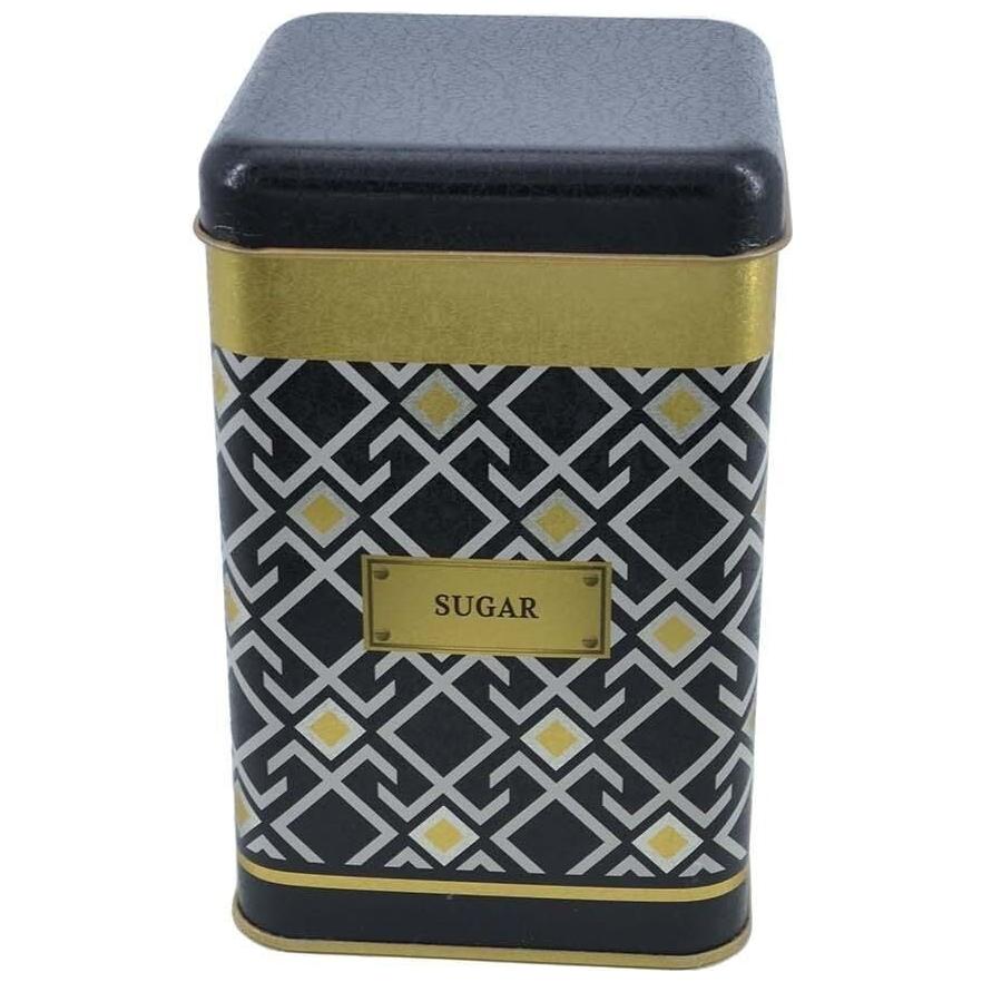 105x105x160 mm Square Tin Box 1.7 L Slip Lid Seamless Pattern Design Geometric Lines Black Background