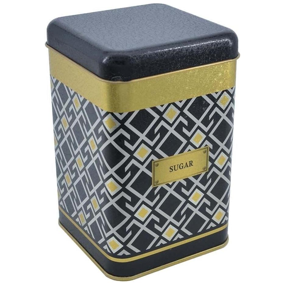 105x105x160 mm Square Tin Box 1.7 L Slip Lid Seamless Pattern Design Geometric Lines Black Background