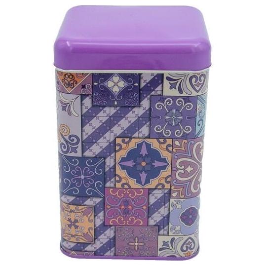 105x105x160 mm Square Tin Box  1.7 L  Slip Lid Purple Plaid Flat Purple