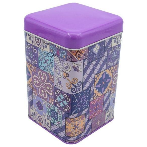 105x105x160 mm Square Tin Box 1.7 L Slip Lid Purple Plaid Flat Purple