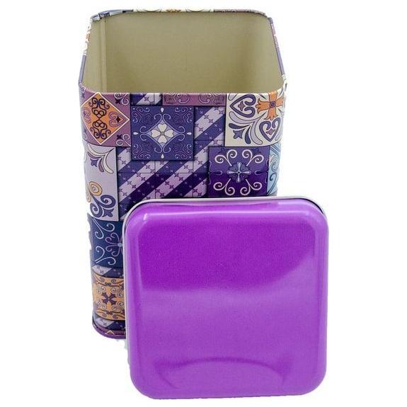 105x105x160 mm Square Tin Box 1.7 L Slip Lid Purple Plaid Flat Purple