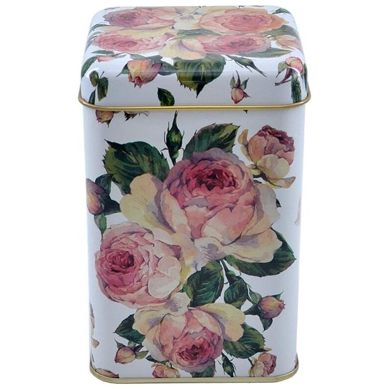 105x105x160 mm Square Tin Box  1.7 L  Slip Lid Vintage Floral and Rose Decorative Art - Rustic Provençal Design