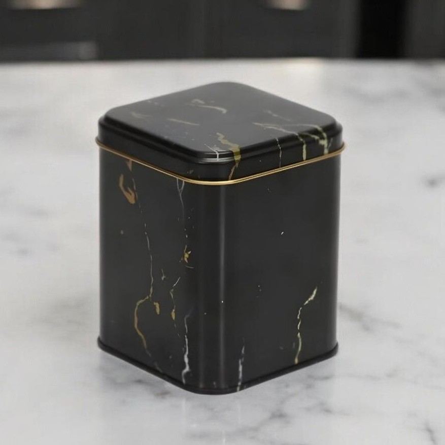 105x105x160 mm Square Tin Box 1.7 L Slip Lid Marble Black