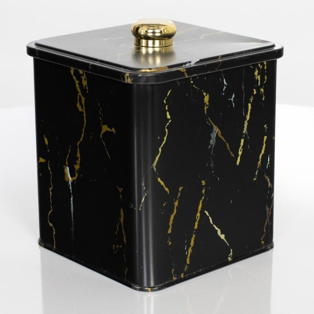 120x120x137 mm Square metal box 1.8L Knob Handle Marble Black